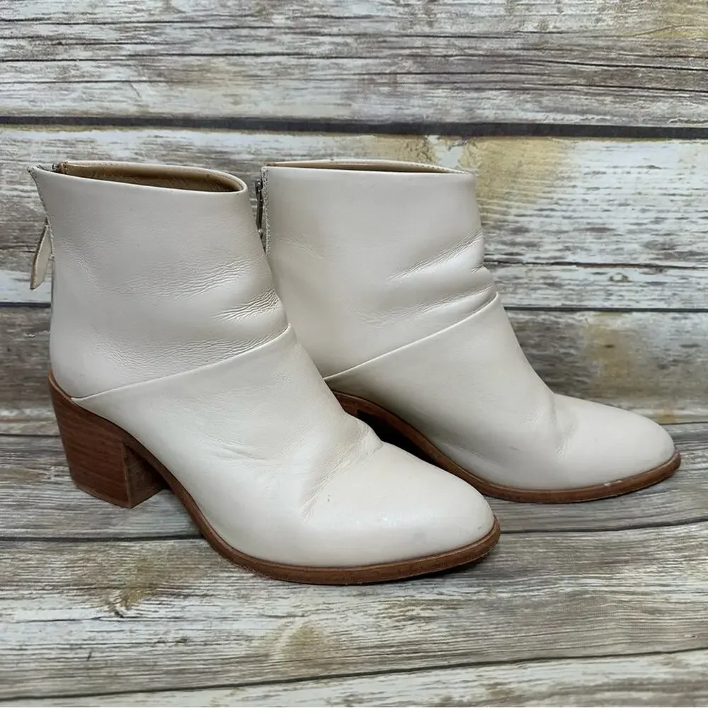 Nisolo Dari Boots Commuter Bone White Stacked Heel Size 8.5 Retro Western
